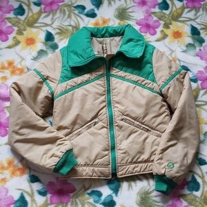 Sportcaster vintage woman puff full zip beige and green jacket